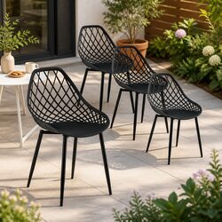 Practical Set of 4 Lightweight Outdoor Chairs Black