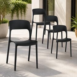 Stackable Outdoor Dining Chairs 4PC Patio Garden Furniture Modern Design Black