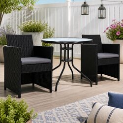 3PC Black Rattan Bistro Set for Any Space