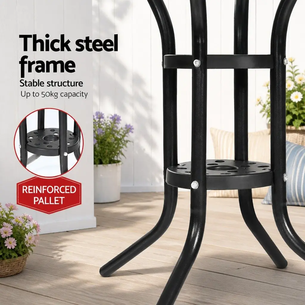 3PC Outdoor Bistro Set Black Rattan Chairs Glass Table Patio Garden Furniture