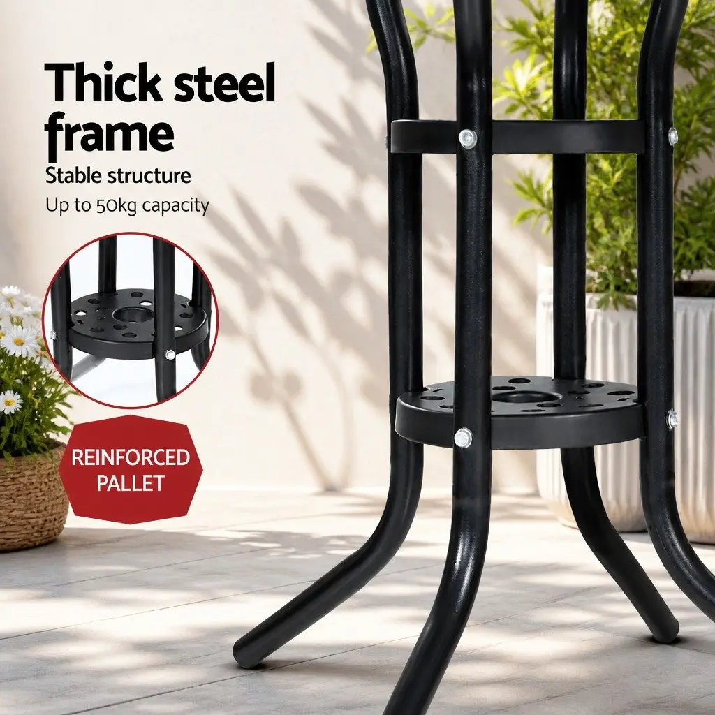 3PC Outdoor Bistro Set Black Rattan Chairs Glass Table Patio Garden Furniture