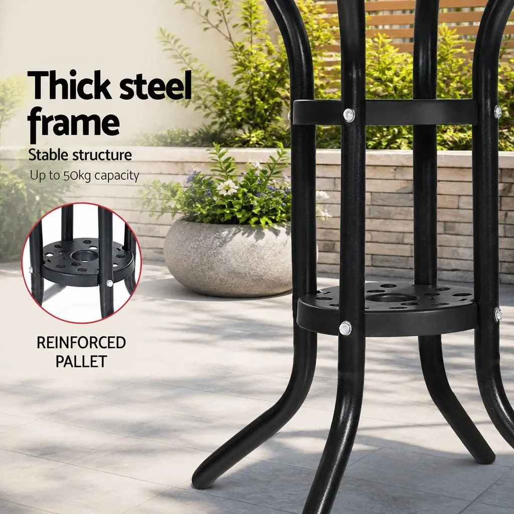 3-Piece Bistro Set Outdoor Furniture Rattan Chairs Glass Table Cushion Patio