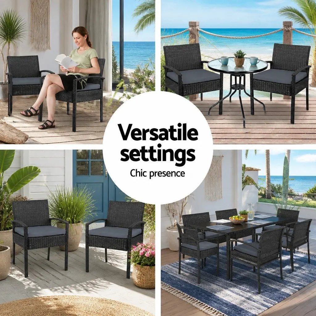2PC Outdoor Dining Chairs Patio Furniture Rattan Lounge Chair with Cushion Black