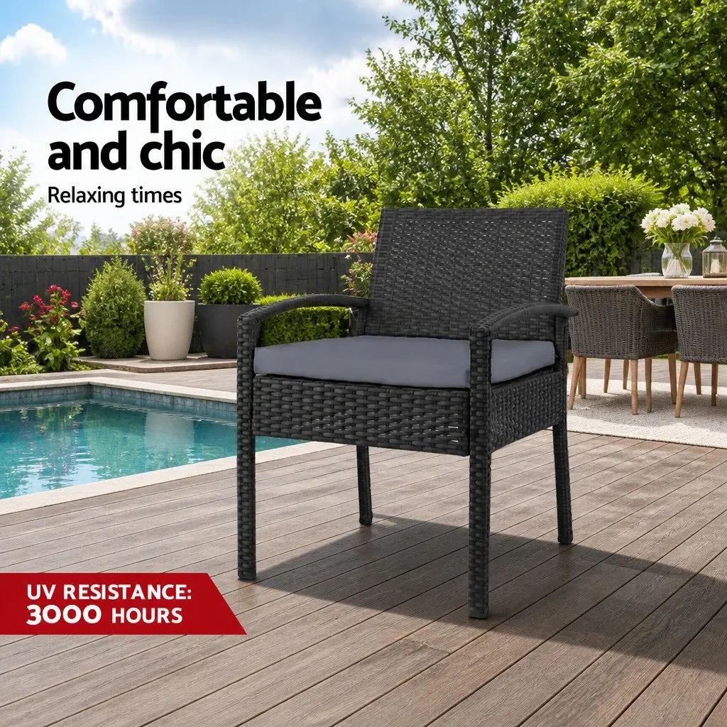 Outdoor Wicker Lounge Chair Black Patio Furniture PE Rattan with Cushion