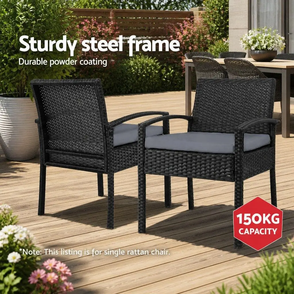 Outdoor Wicker Lounge Chair Black Patio Furniture PE Rattan with Cushion