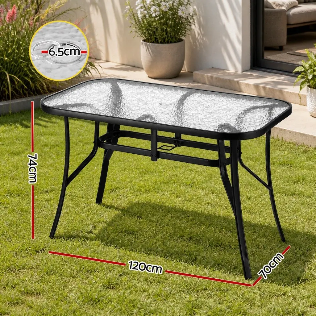 Outdoor Dining Table Steel Frame 120cm Tempered Glass Black
