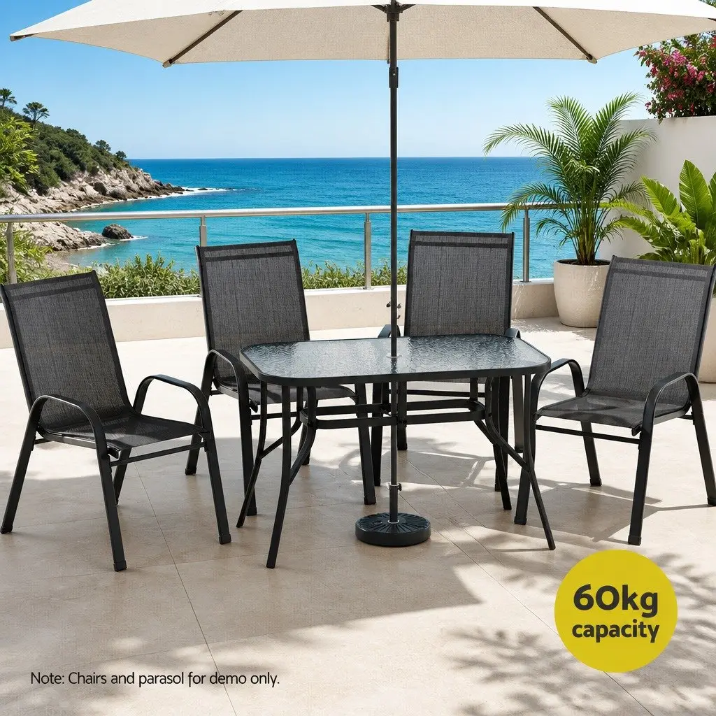 Outdoor Dining Table Steel Frame 120cm Tempered Glass Black