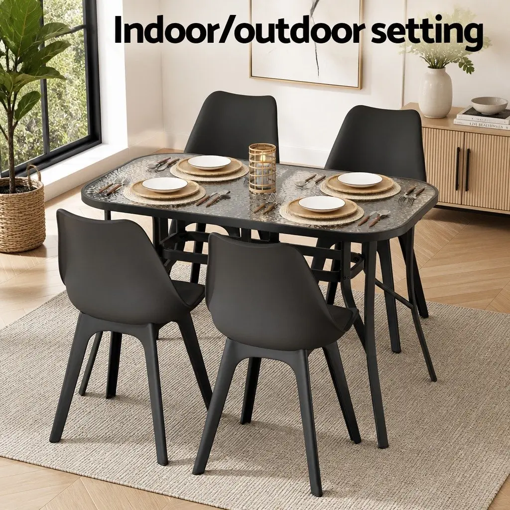 Outdoor Dining Table Steel Frame 120cm Tempered Glass Black