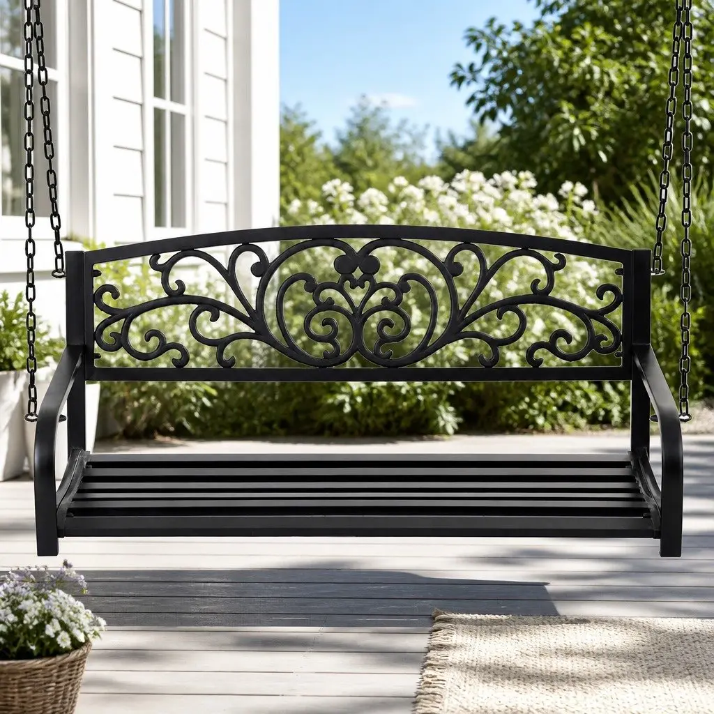 Outdoor Swing Chair Powder-coated Steel 127cm Black