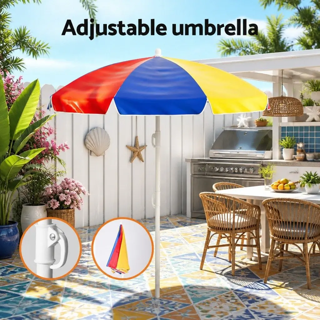 Kids Table and Chairs Set with Umbrella Indoor Outdoor Picnic Bench Play