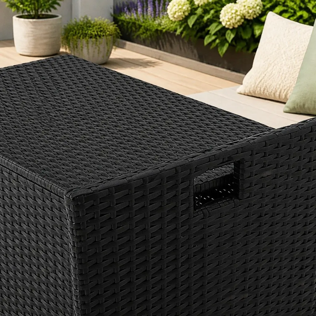 Outdoor Storage Bench Wicker PE Wicker Steel Frame 100cm Black