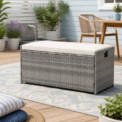 Outdoor Storage Bench Box Wicker Patio Furniture Garden Tools Cushion Grey 100cm