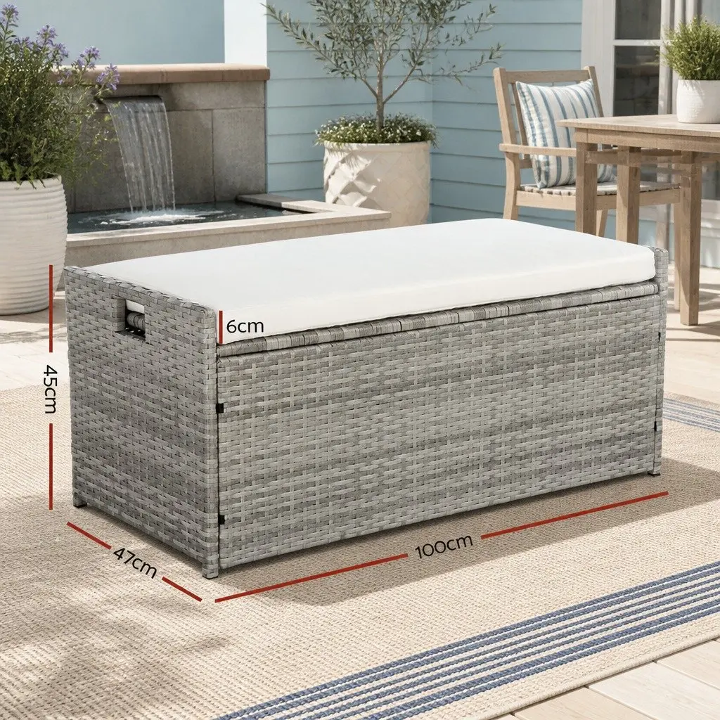 Outdoor Storage Bench Wicker 100cm Grey