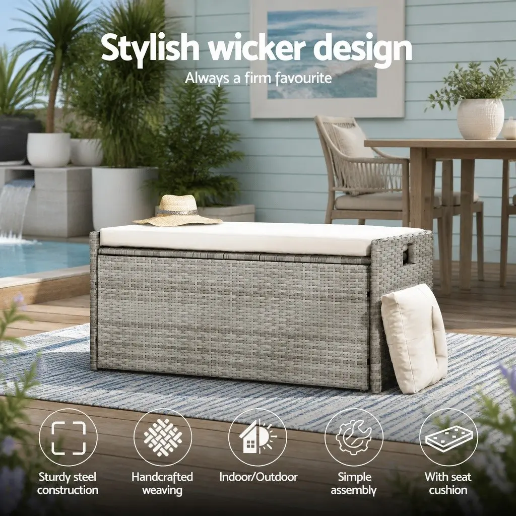 Outdoor Storage Bench Wicker 100cm Grey