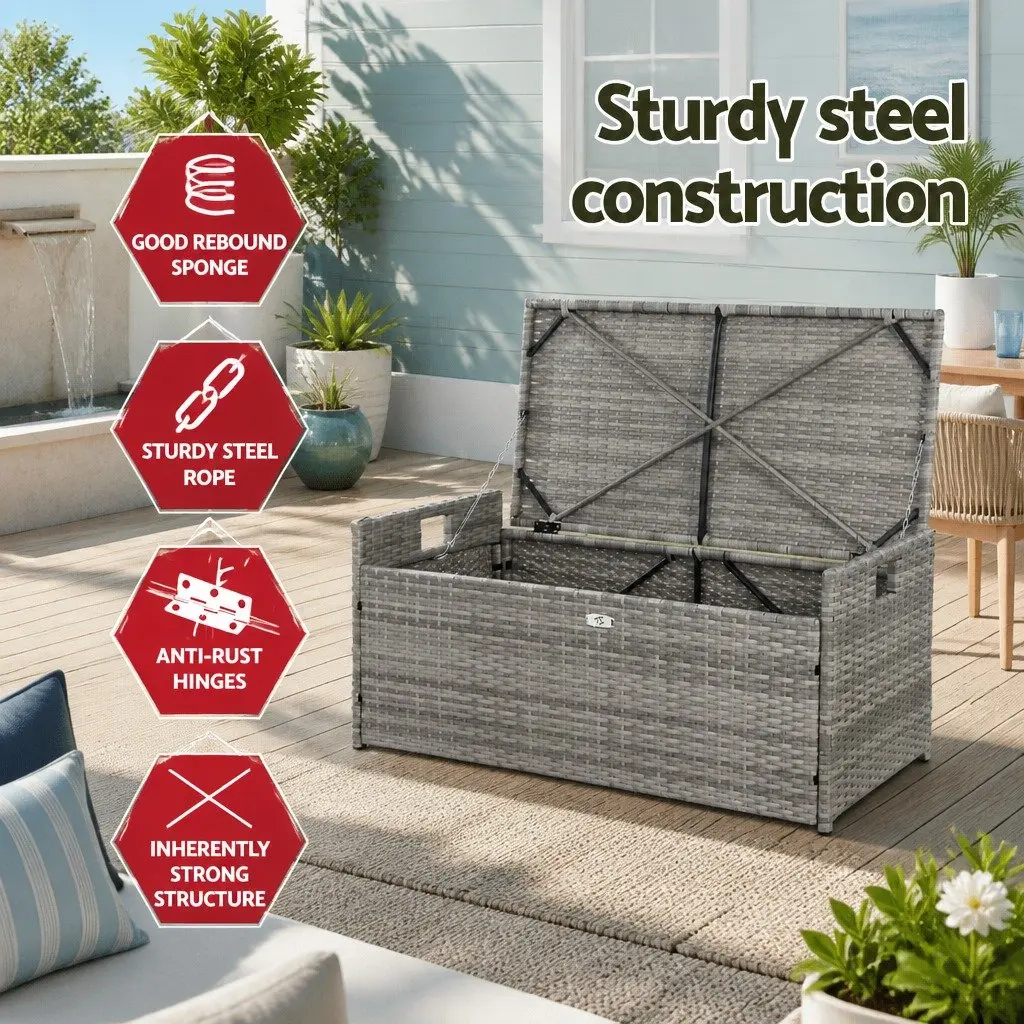 Outdoor Storage Bench Wicker 100cm Grey