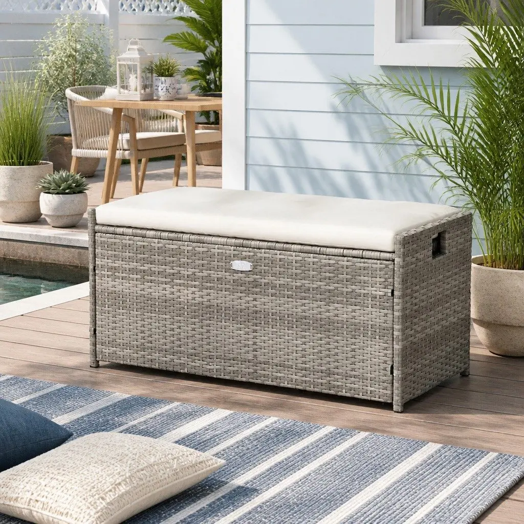 Outdoor Storage Bench Wicker 100cm Grey