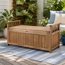 Outdoor Storage Bench Box Wooden Garden Toy Tool Sheds Patio Furniture Brown