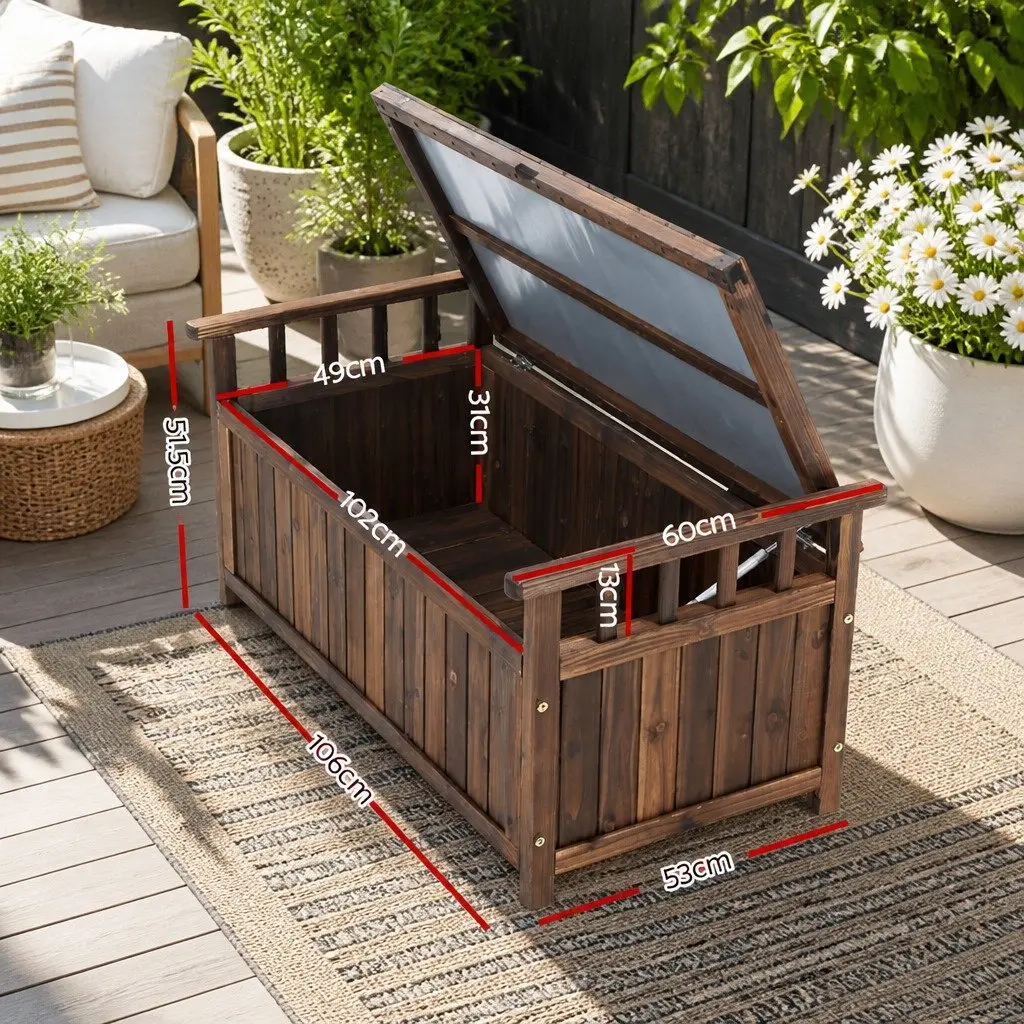 Outdoor Storage Bench Box Fir Wood Charcoal 106cm x 60cm x 51.5cm
