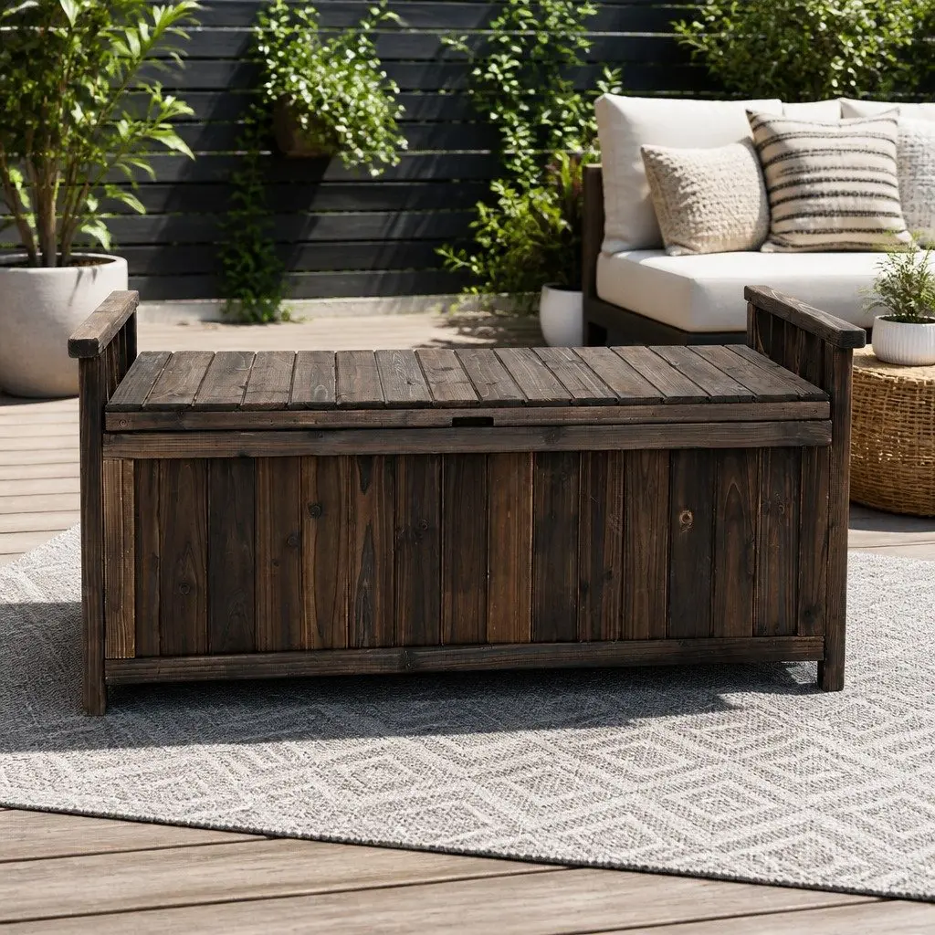 Outdoor Storage Bench Box Fir Wood Charcoal 106cm x 60cm x 51.5cm