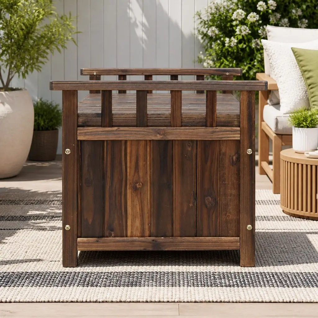 Outdoor Storage Bench Box Fir Wood Charcoal 106cm x 60cm x 51.5cm