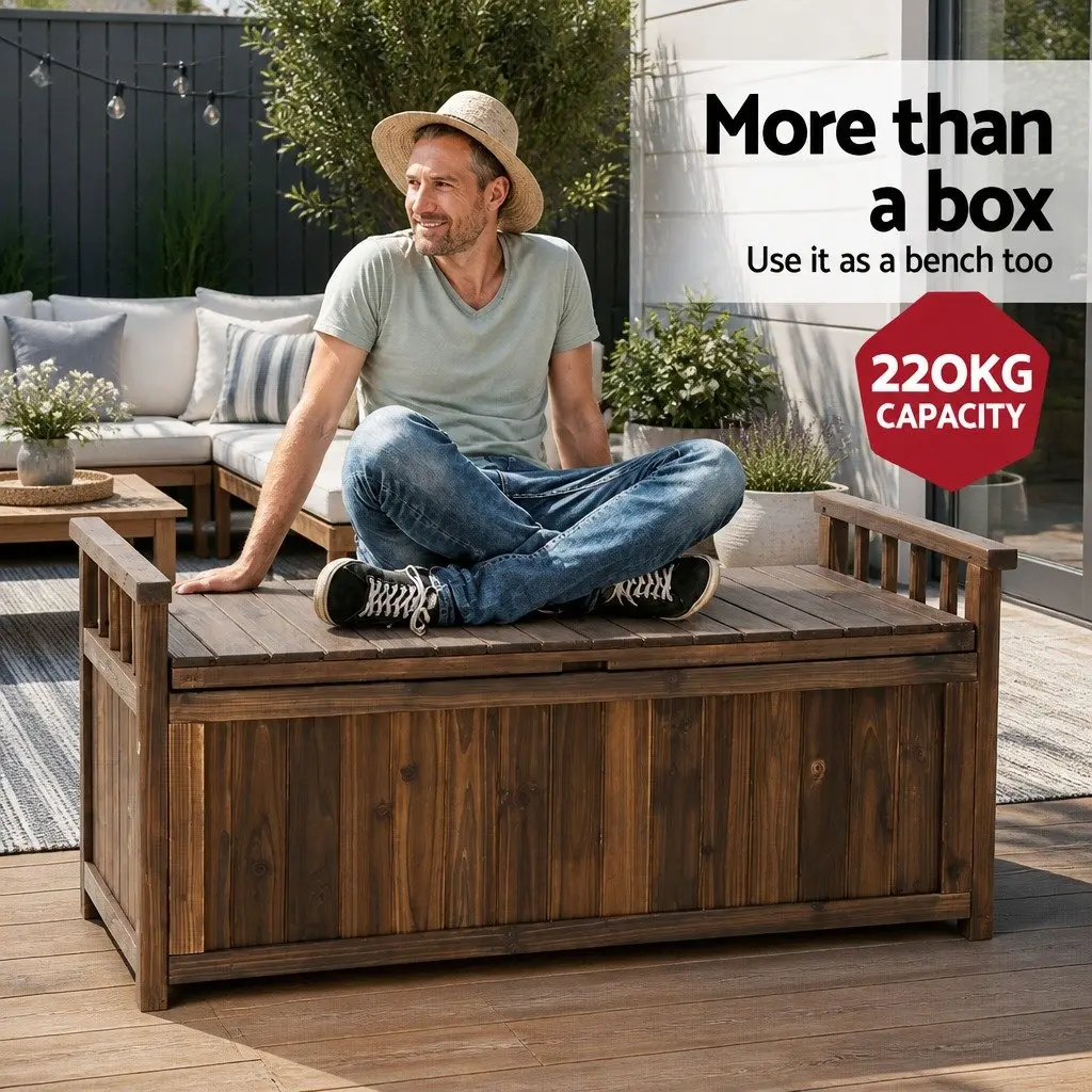 Outdoor Storage Bench Box Fir Wood Charcoal 106cm x 60cm x 51.5cm