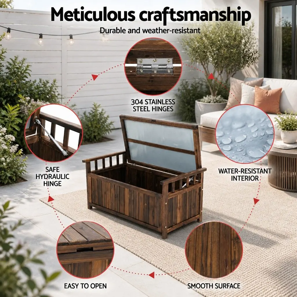Outdoor Storage Bench Box Fir Wood Charcoal 106cm x 60cm x 51.5cm