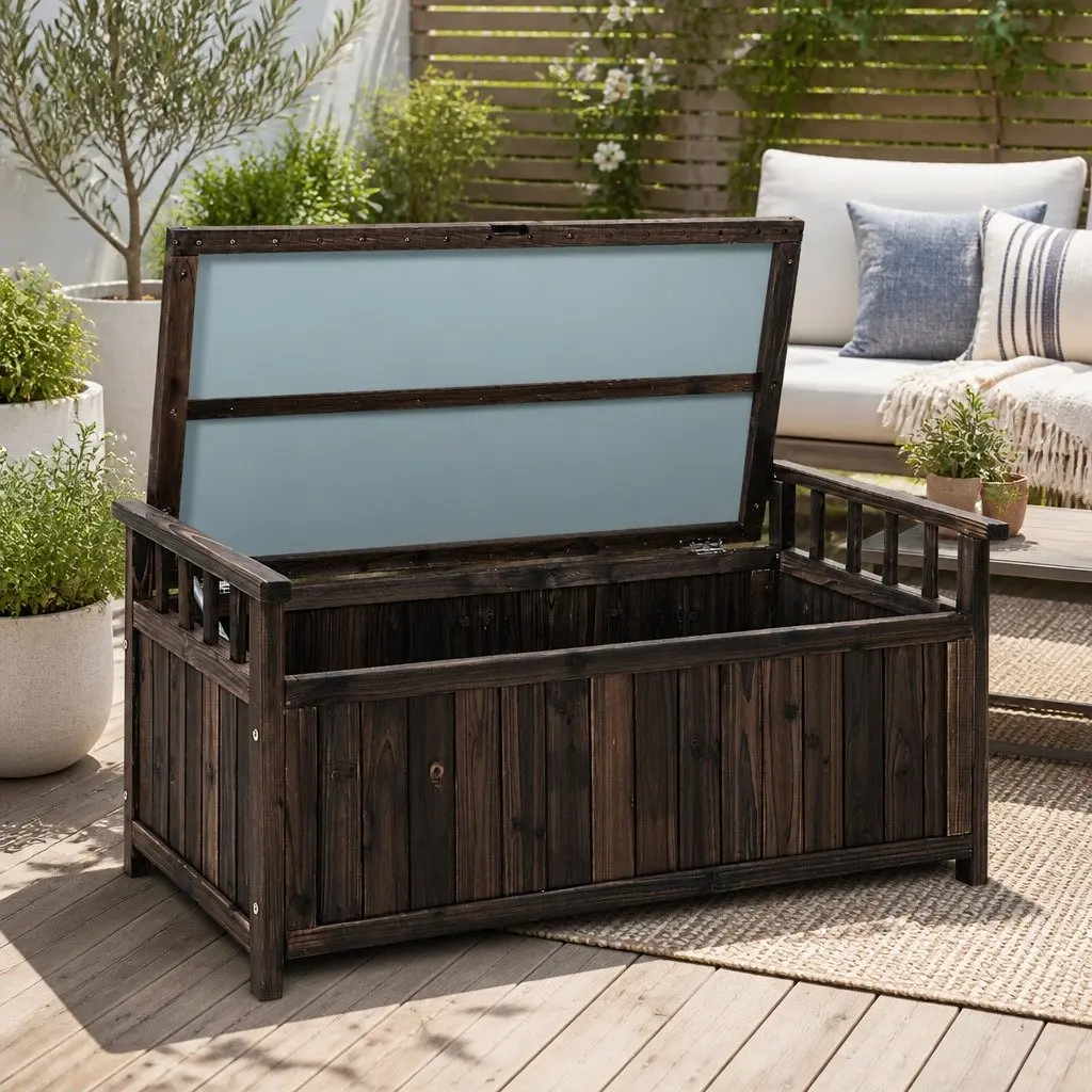 Outdoor Storage Bench Box Fir Wood Charcoal 106cm x 60cm x 51.5cm