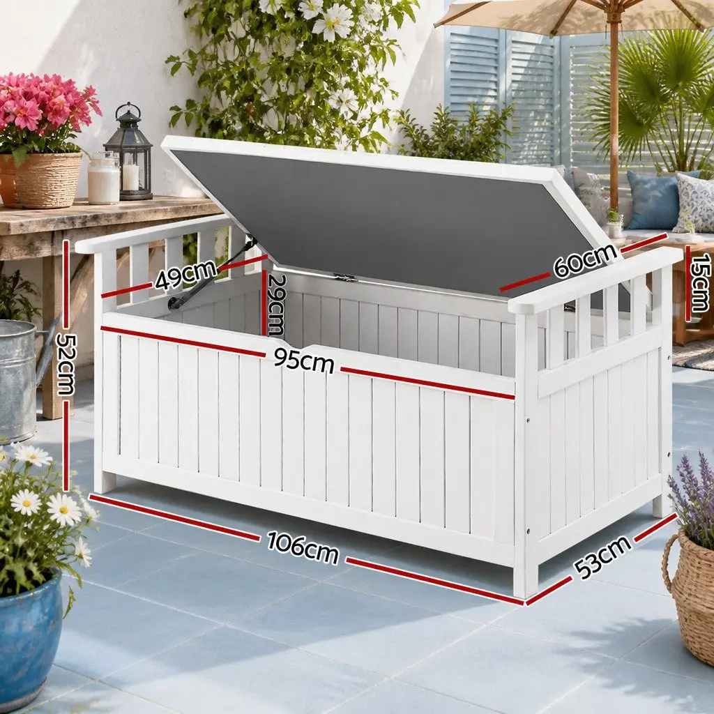 Outdoor Storage Bench Fir Wood 106cm White