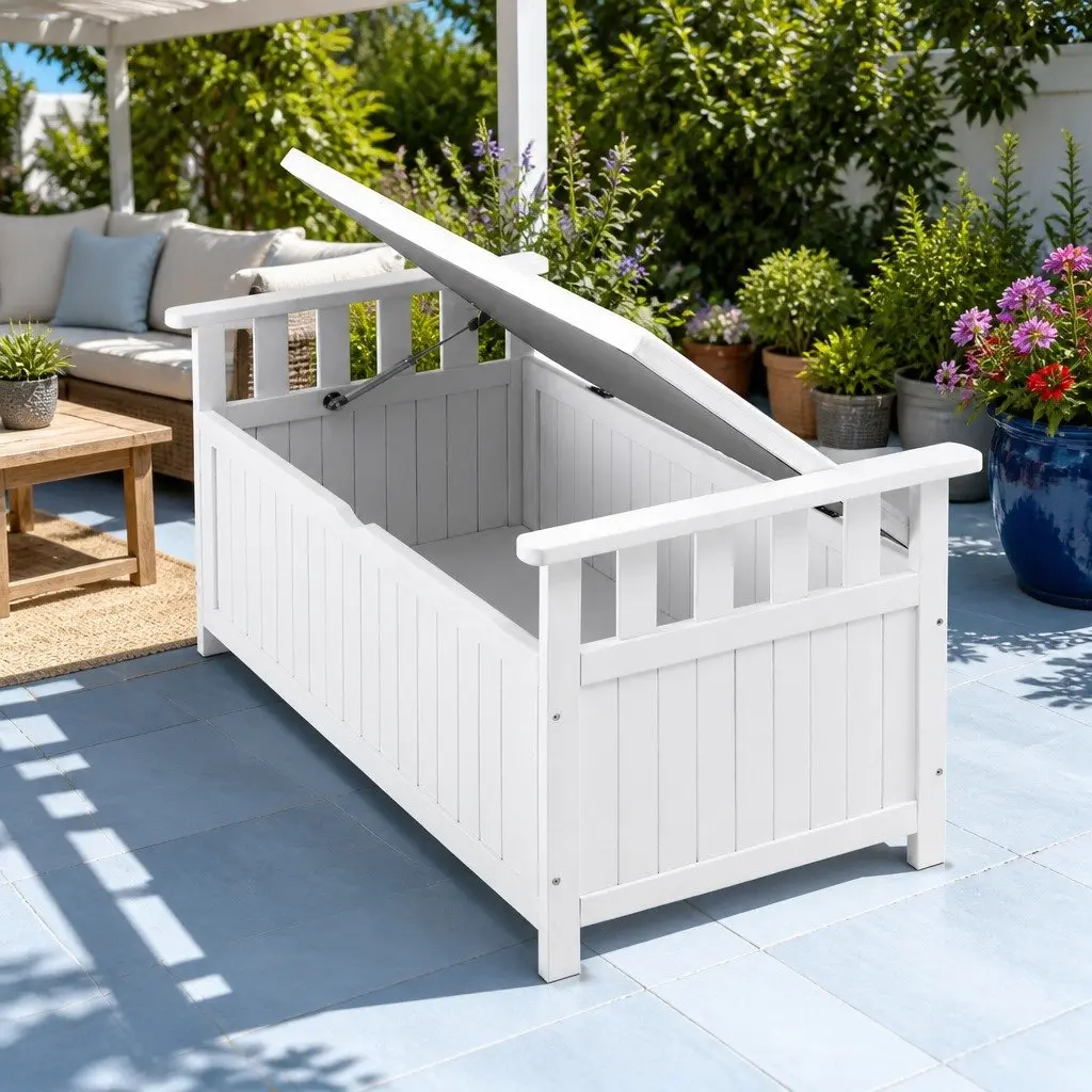 Outdoor Storage Bench Fir Wood 106cm White