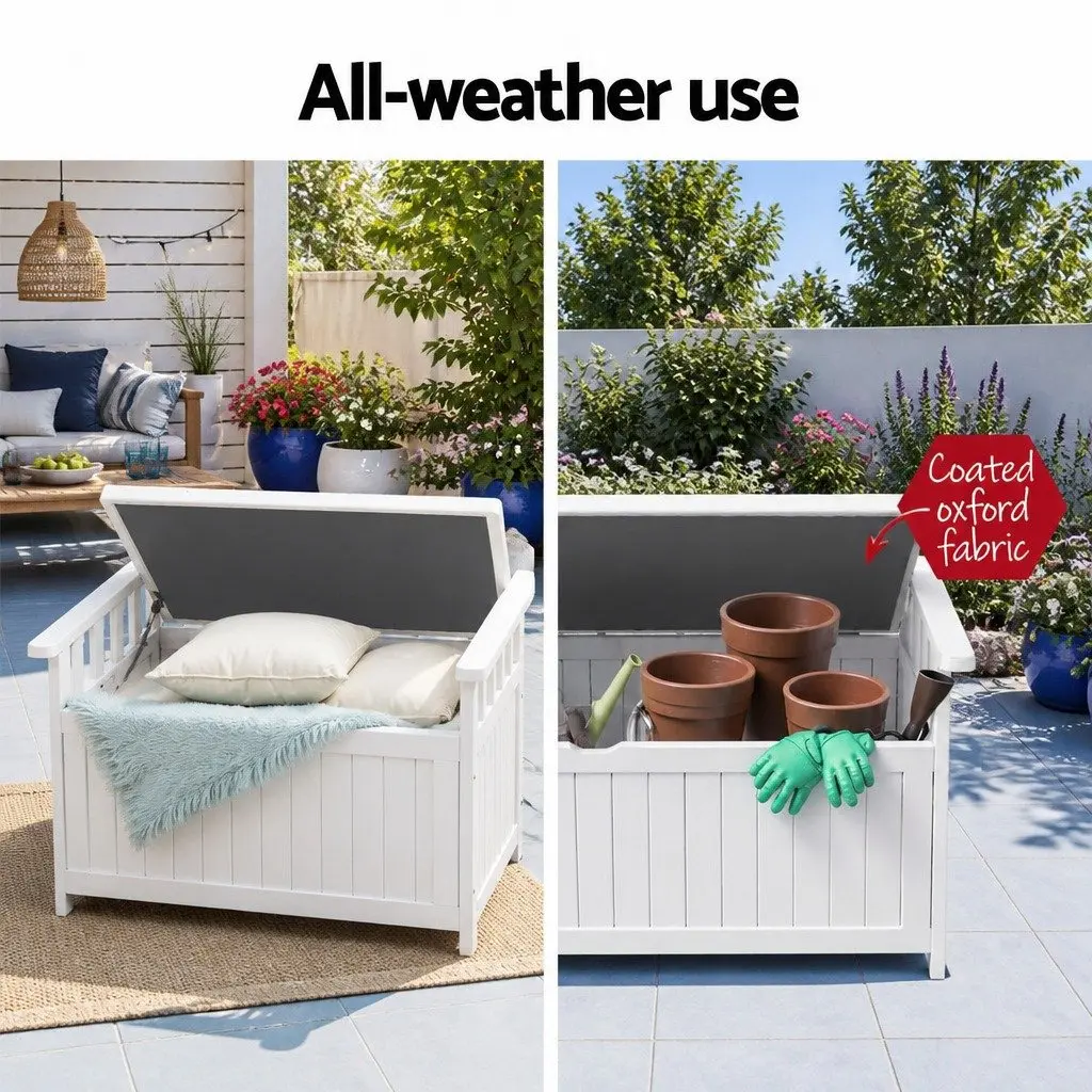Outdoor Storage Bench Fir Wood 106cm White