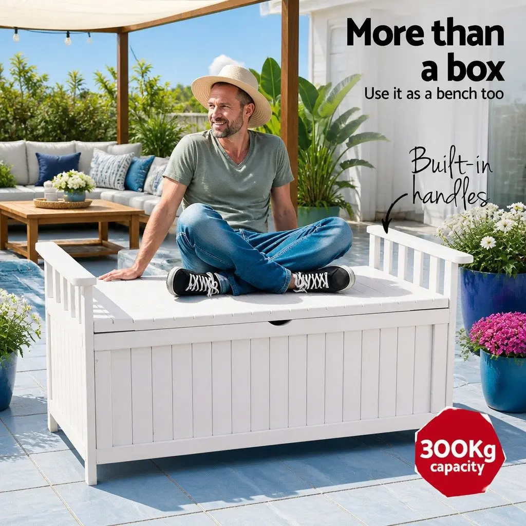 Outdoor Storage Bench Fir Wood 106cm White