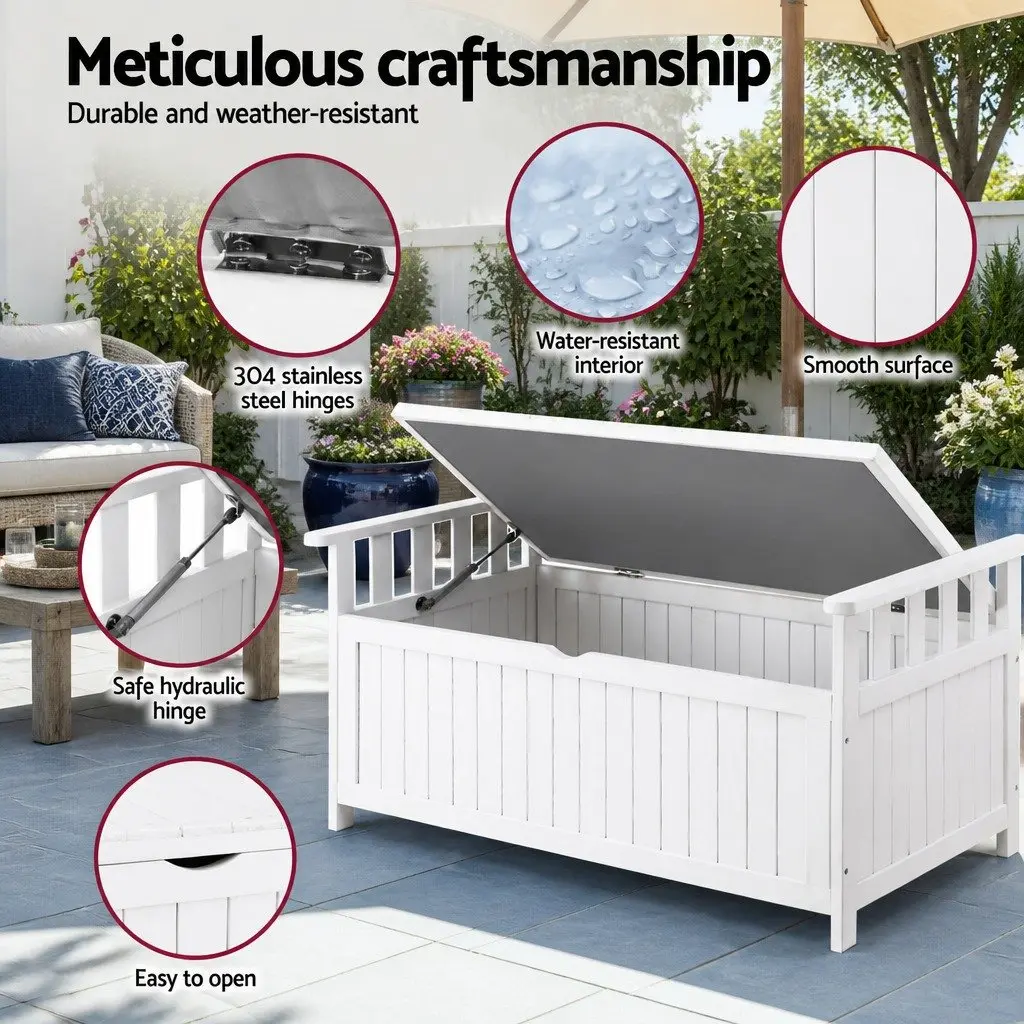 Outdoor Storage Bench Fir Wood 106cm White