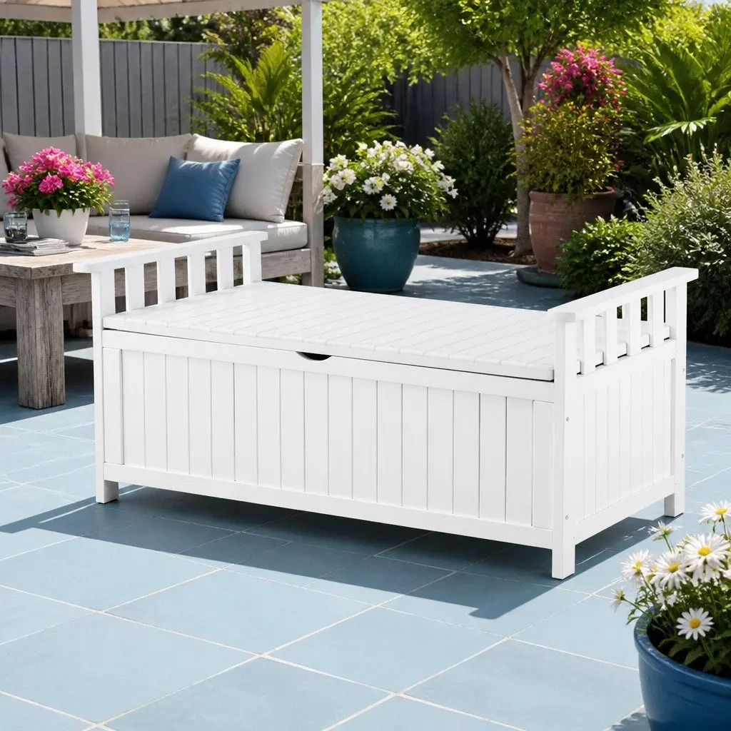 Outdoor Storage Bench Fir Wood 106cm White
