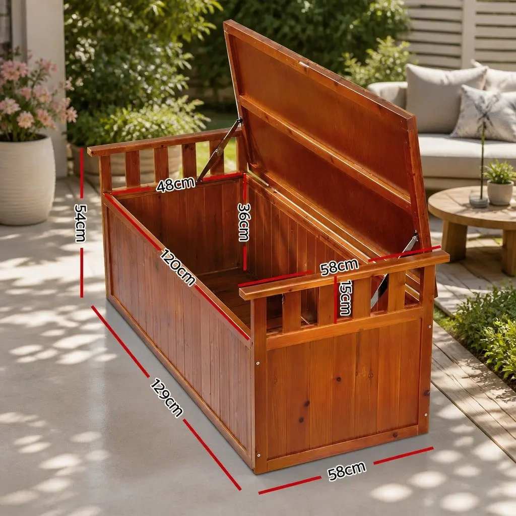 Outdoor Storage Bench Box Wooden 129cm Natural Garden Seat Patio Furniture