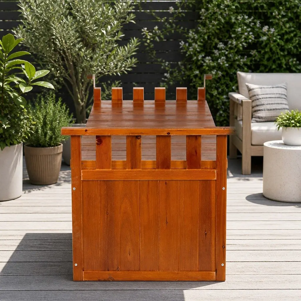 Outdoor Storage Bench Box Wooden 129cm Natural Garden Seat Patio Furniture