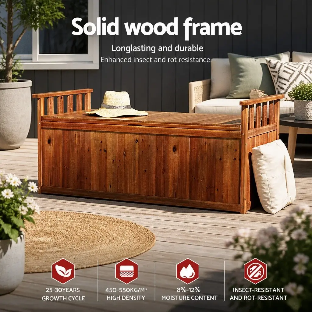Outdoor Storage Bench Box Wooden 129cm Natural Garden Seat Patio Furniture