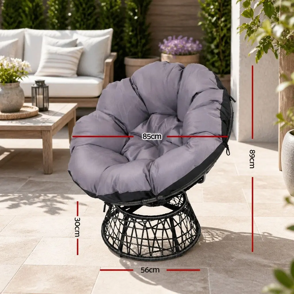 Papasan Chair and Side Table Set Outdoor Garden Lounge Wicker Furniture Black