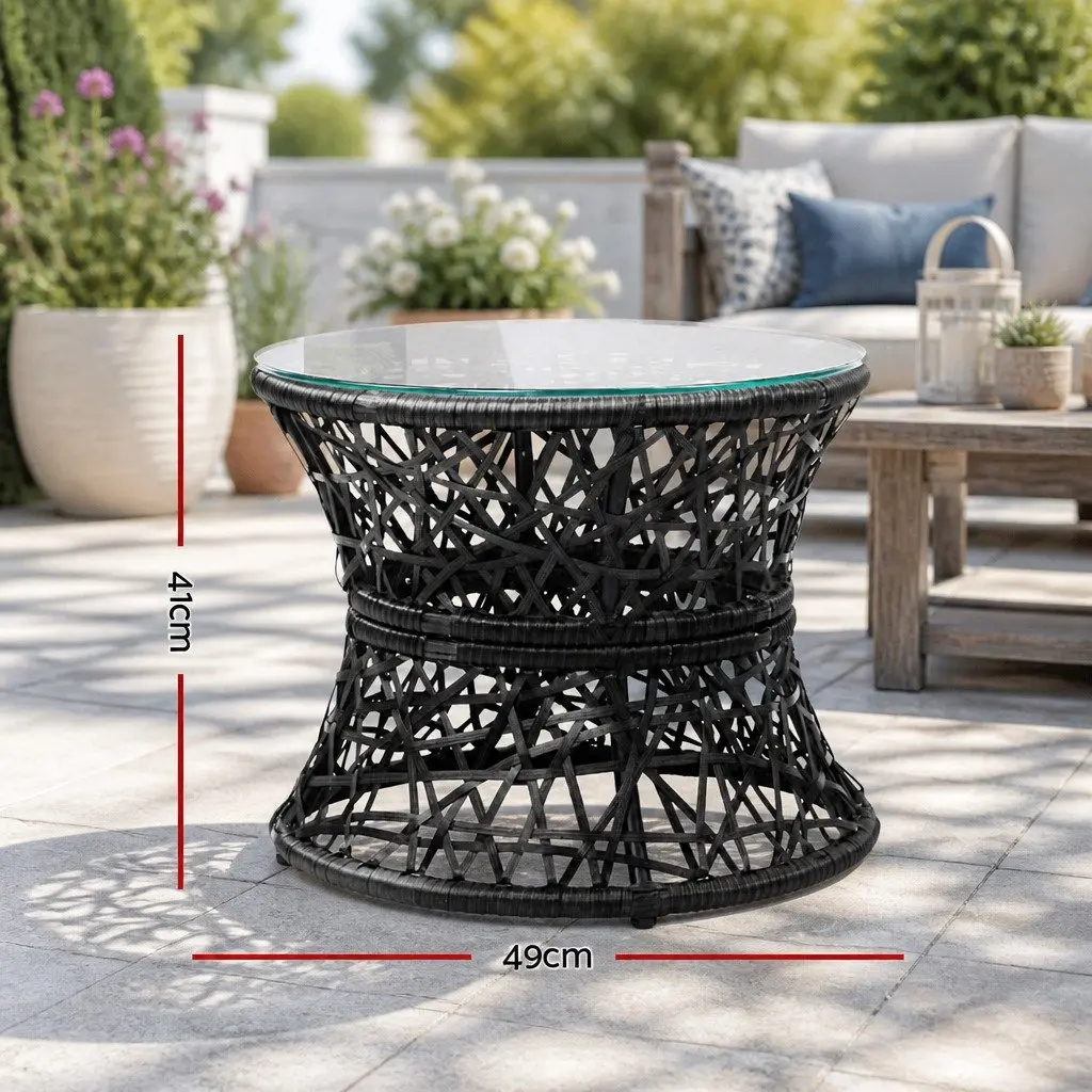 Papasan Chair and Side Table Set Outdoor Garden Lounge Wicker Furniture Black