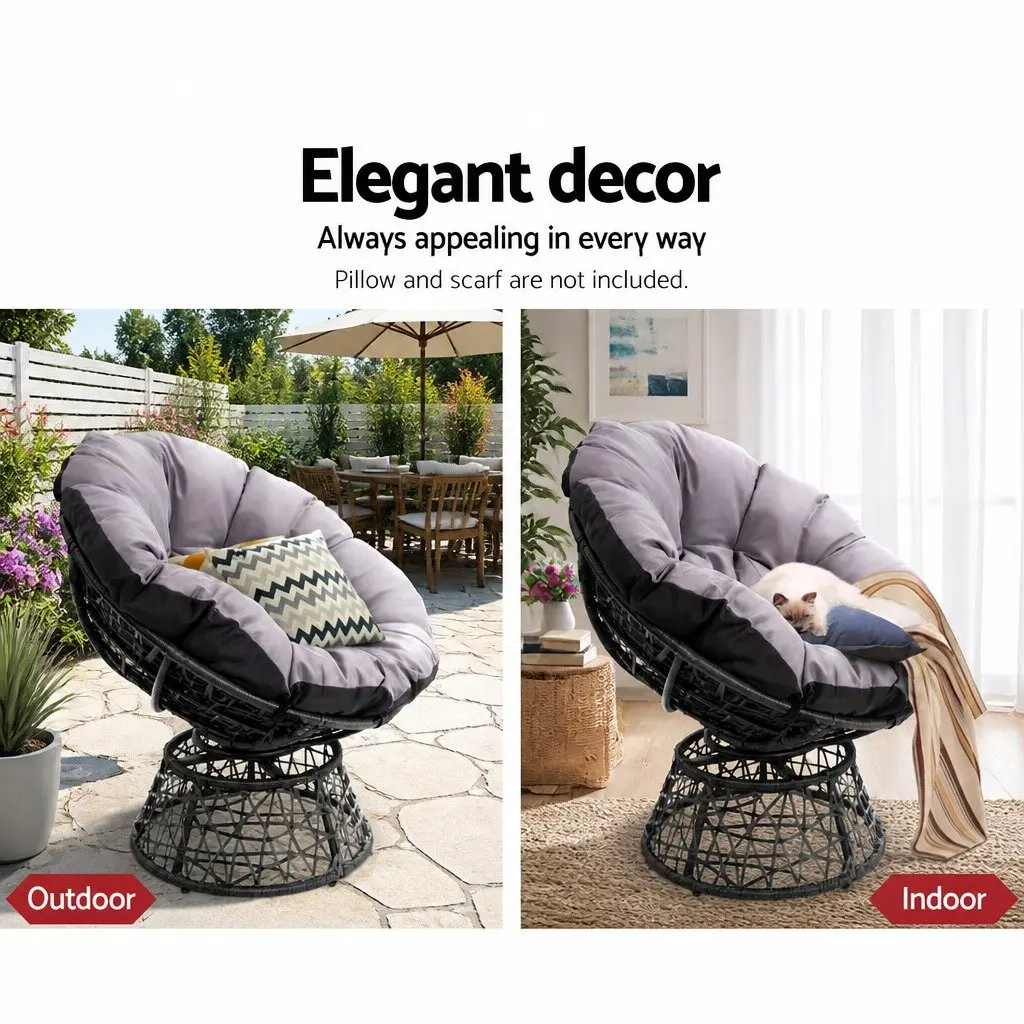 Papasan Chair and Side Table Set Outdoor Garden Lounge Wicker Furniture Black