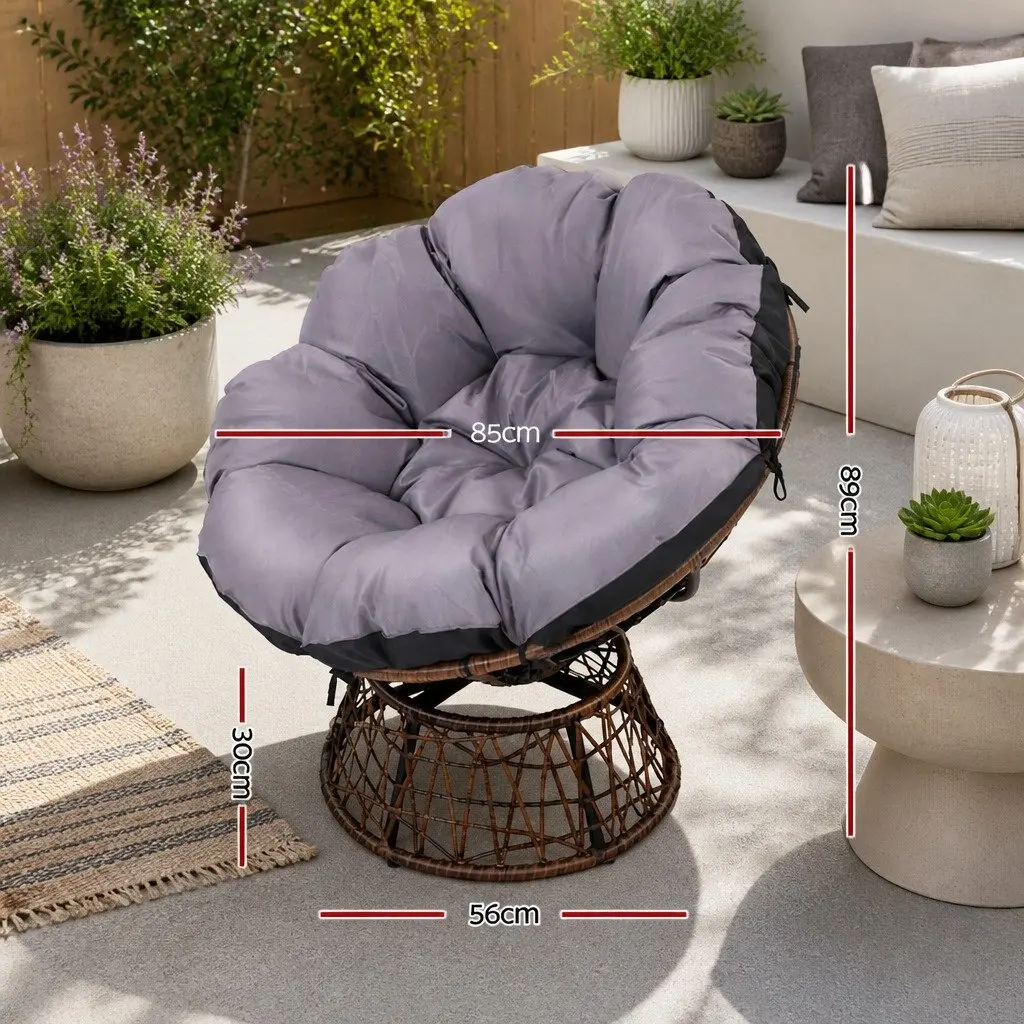 Papasan Chair and Side Table Set PE-Wicker Steel Frame 85cm x 73cm x 89cm Brown