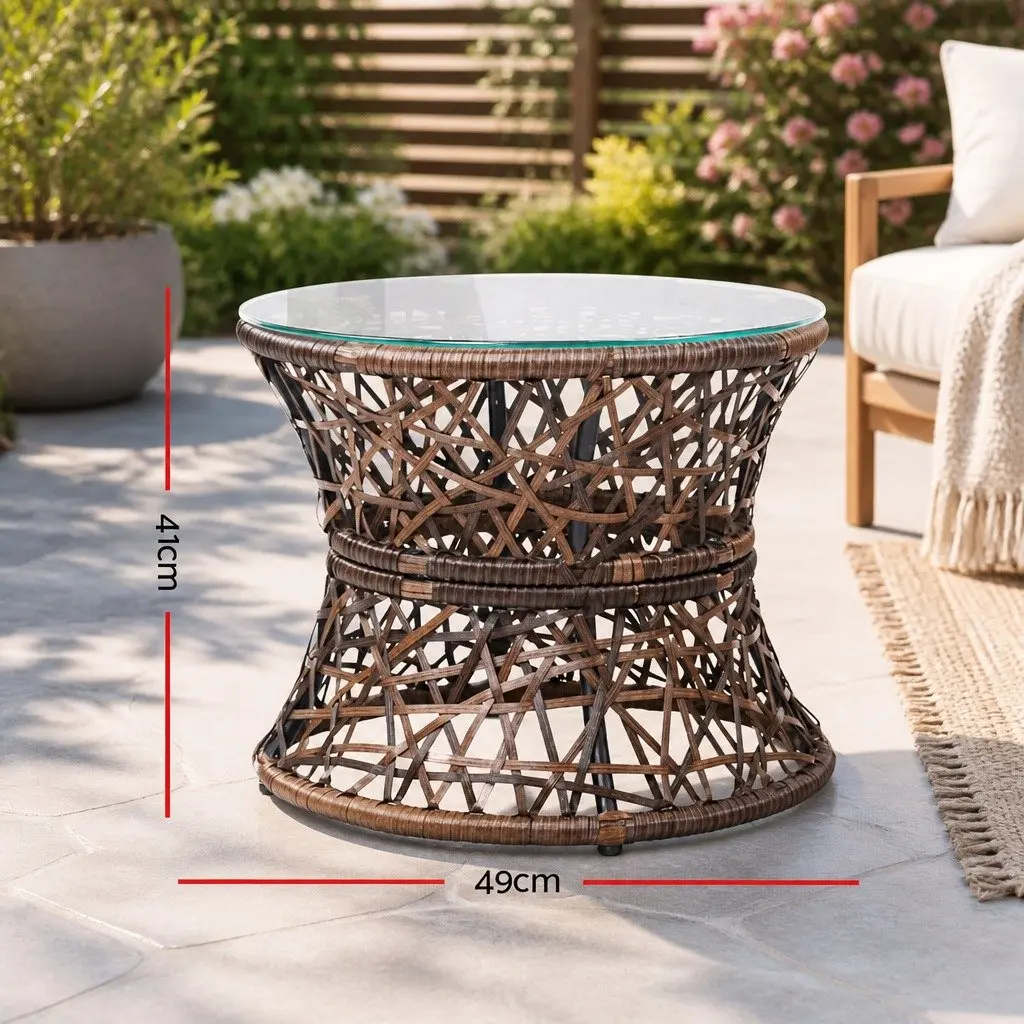 Papasan Chair and Side Table Set PE-Wicker Steel Frame 85cm x 73cm x 89cm Brown