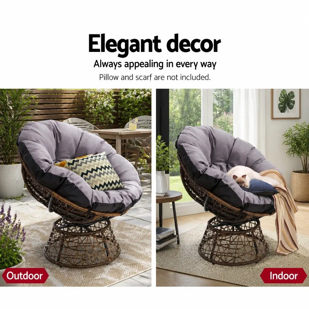 Papasan Chair and Side Table Set PE-Wicker Steel Frame 85cm x 73cm x 89cm Brown