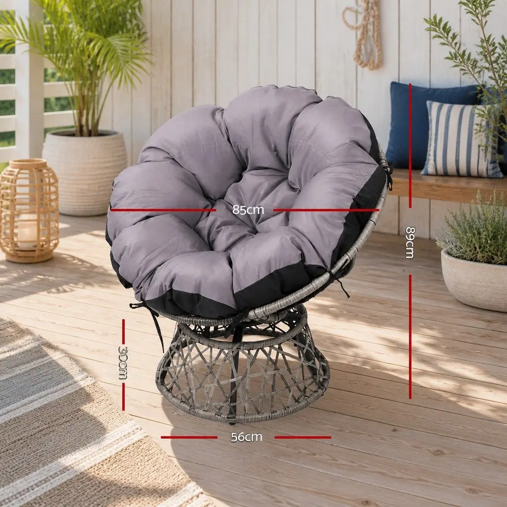 Papasan Chair Wicker 360 Degree Rotatable Outdoor Indoor Grey