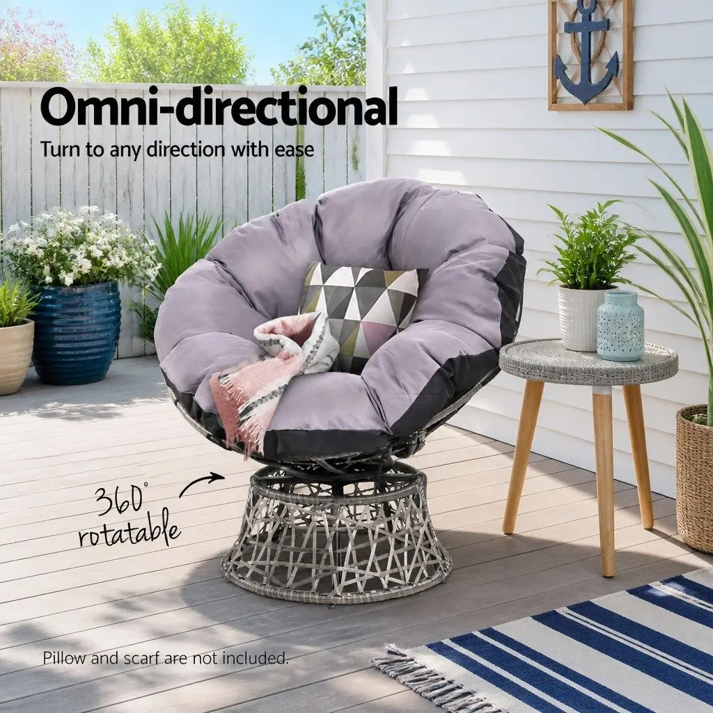 Papasan Chair Wicker 360 Degree Rotatable Outdoor Indoor Grey