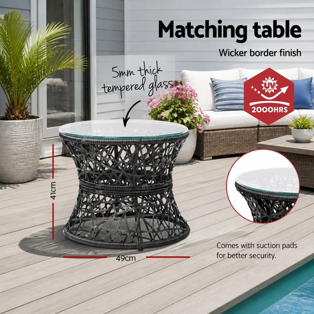 Papasan Chair and Side Table Set Outdoor Patio Wicker Lounge Furniture Black