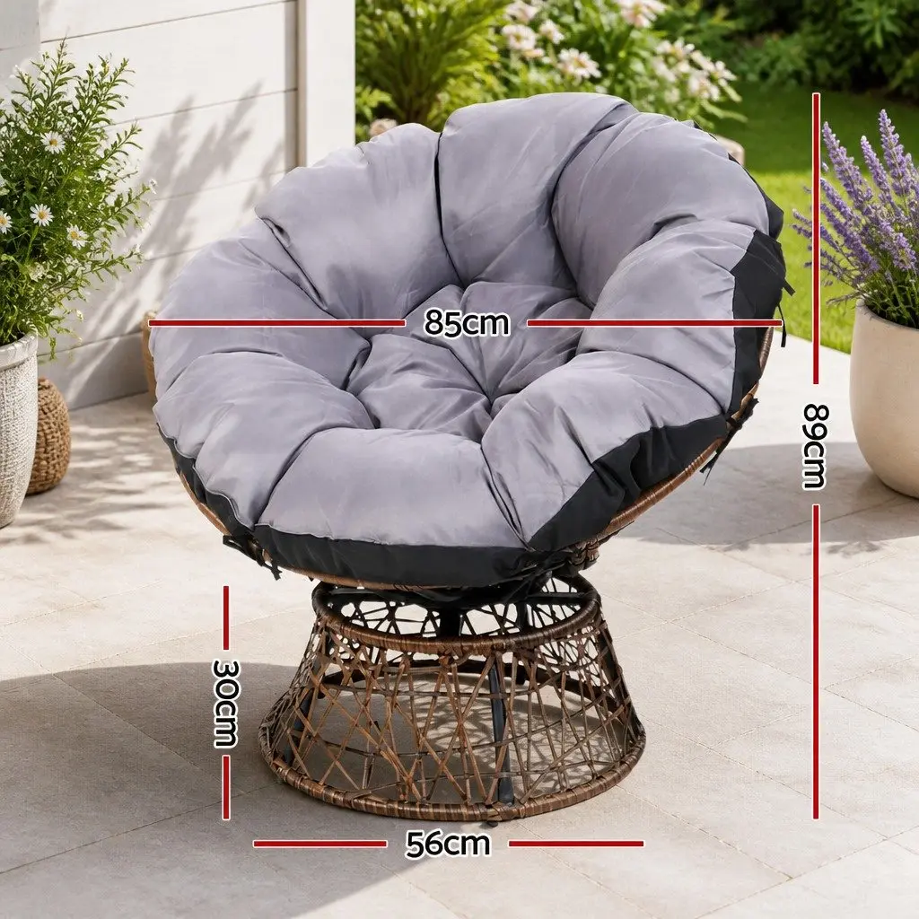 Outdoor Papasan Chair Side Table Setting Wicker Patio Furniture Brown 2-Piece