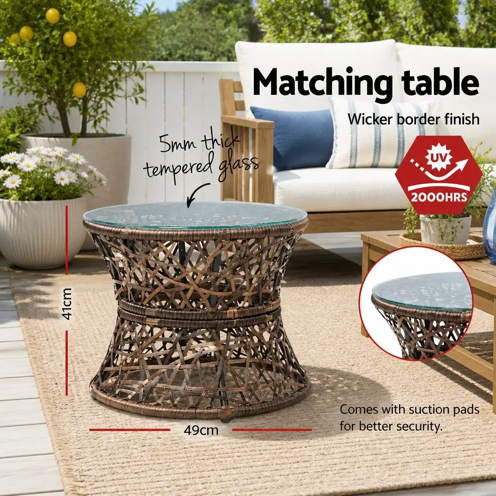 Outdoor Papasan Chair Side Table Setting Wicker Patio Furniture Brown 2-Piece