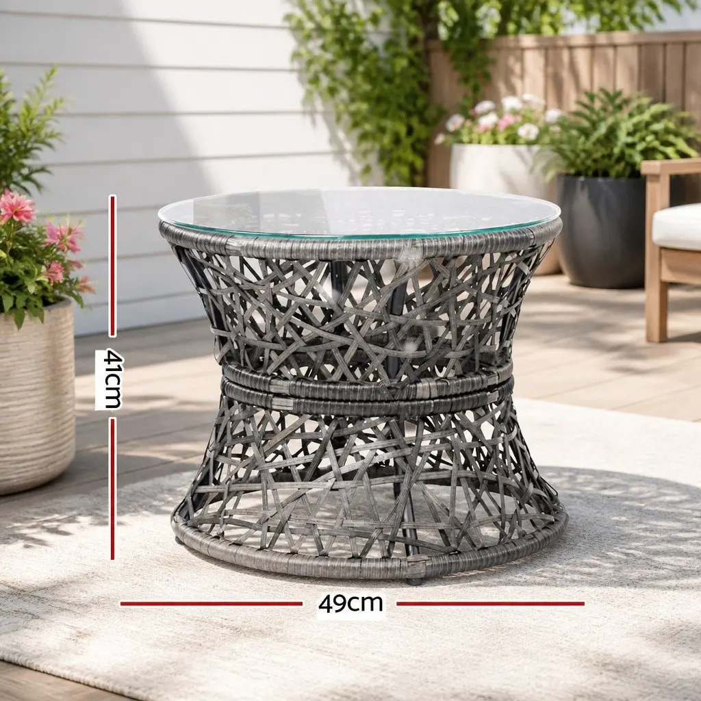Outdoor Papasan Chairs & Side Table Set Wicker Rattan Patio Furniture Grey