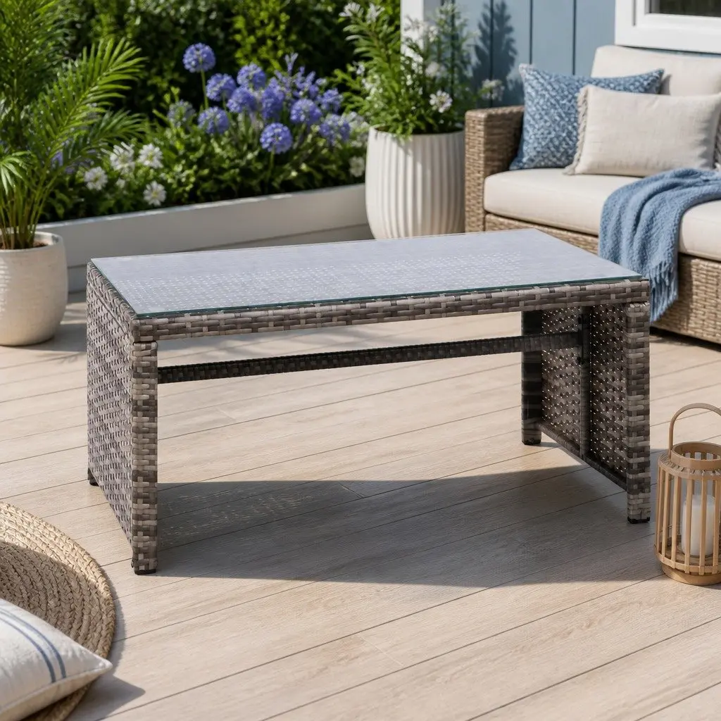 4-Piece Outdoor Rattan Sofa Set with Storage Cover Grey Patio Furniture Lounge