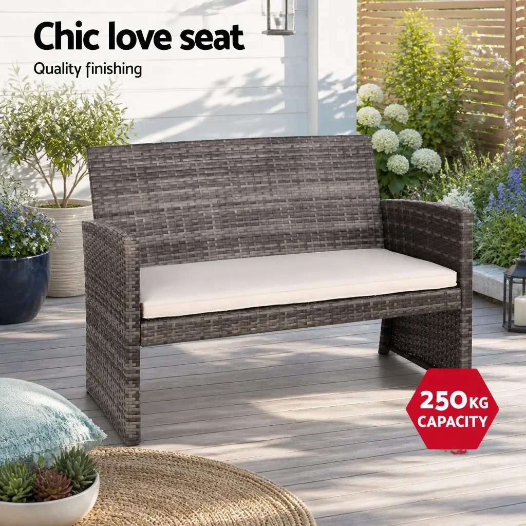 4-Piece Outdoor Rattan Sofa Set with Storage Cover Grey Patio Furniture Lounge